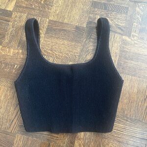 Babaton Black Ribbed Crop Top - Size S